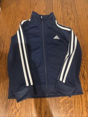adidas Kids Navy Blue Zip Jacket with White Stripes